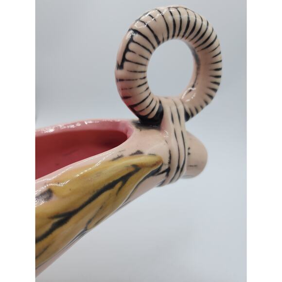 Hull Pottery T10 Blossom Flite Console Bo 16-1/2" Long / Gloss Pink Vase 1955 - Picture 3 of 6